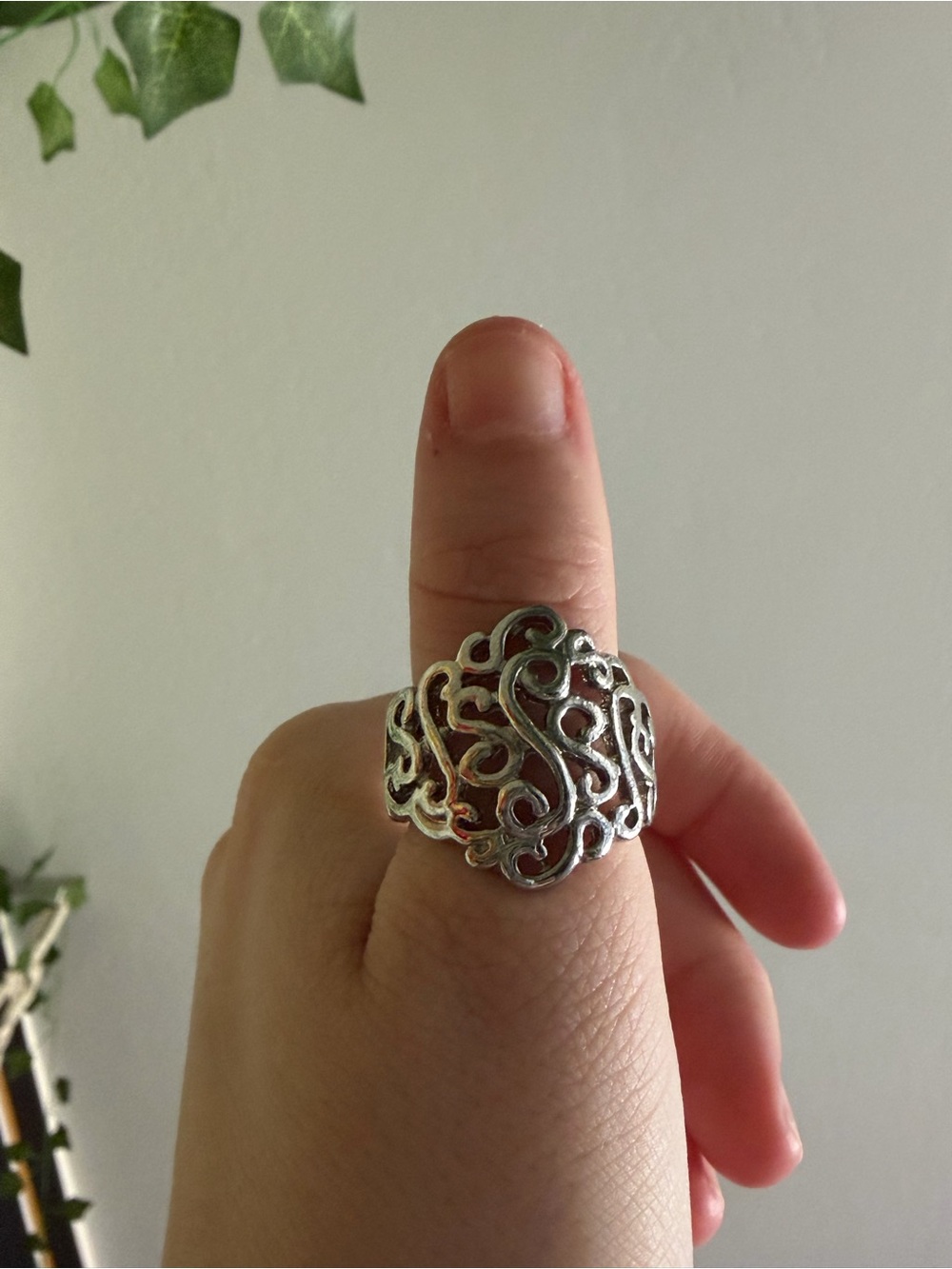 Silver Tone Filigree Scroll Stretch Ring Adjustable Statement Jewelry
